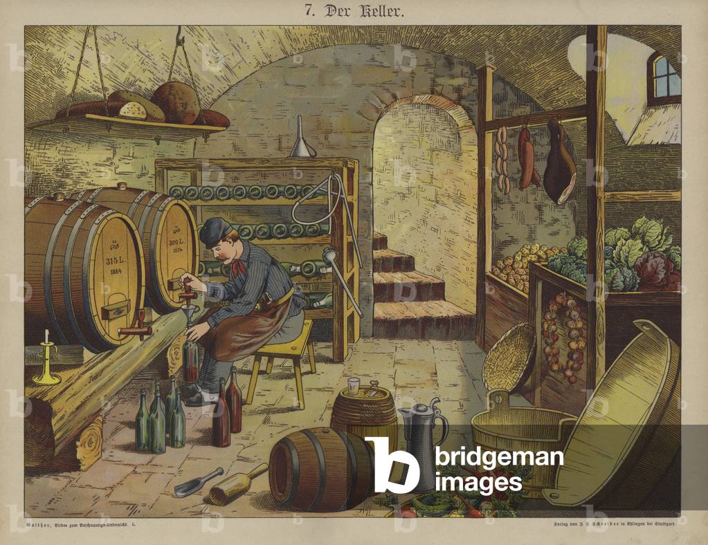 Cellar (colour litho) by German Artist, b/w