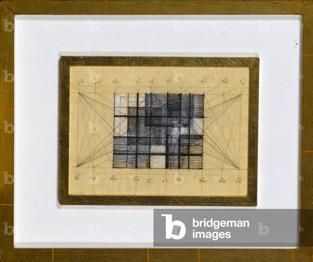 Abstract (pen & ink with pencil & chalk on paper) by Walter Thomas Monnington, b/w