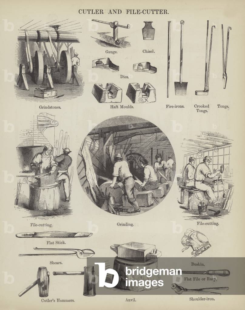 Cutler and File-Cutter (engraving) by English Artist, b/w