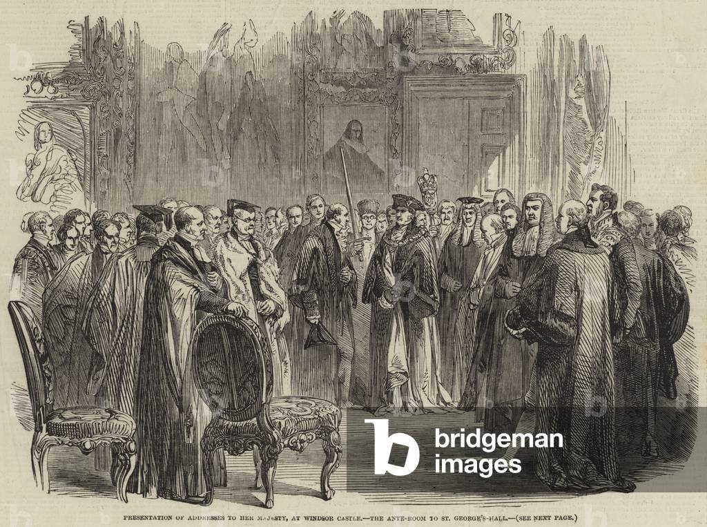 Presentation of Addresses to Her Majesty, at Windsor Castle, the Ante-Room to St George's Hall (engraving)