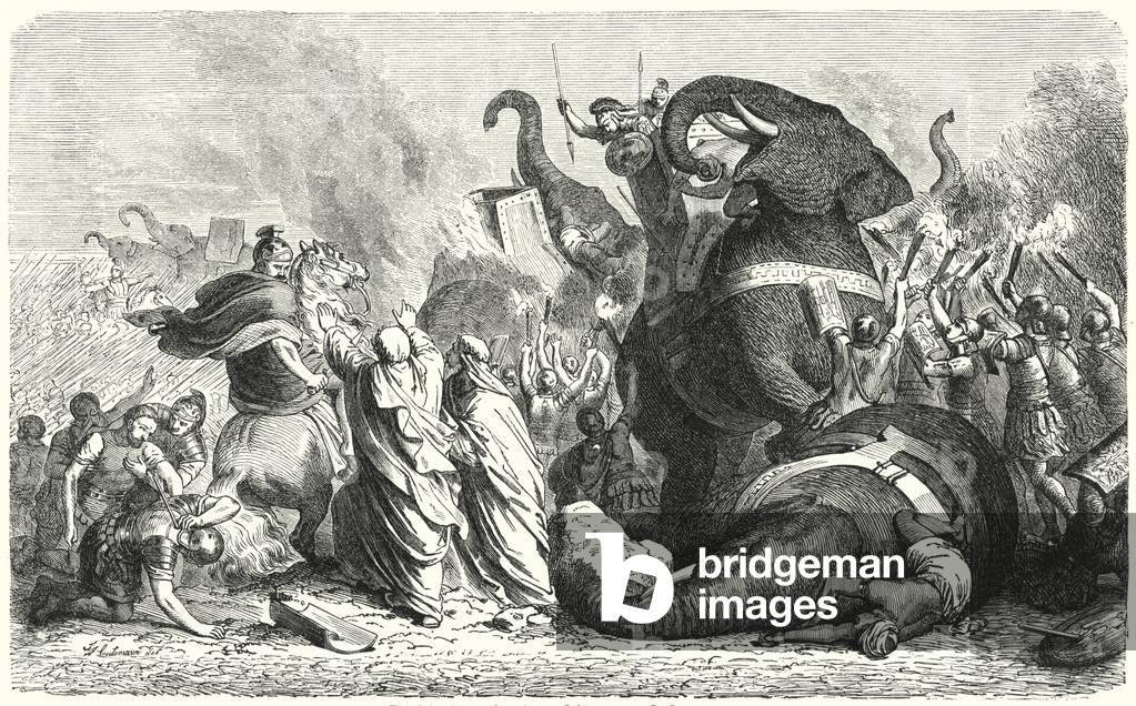 Image of Engraving depicting The Battle of Asculum 1880 by Heinrich Leutemann, b/w