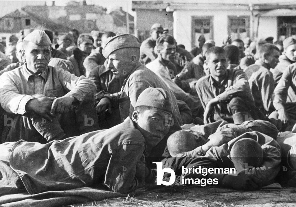 Image of Russian prisoners at a collection point on the Eastern front,