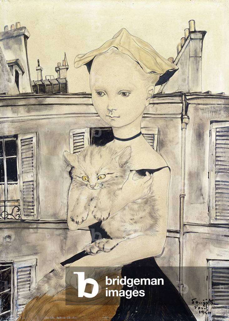 Immagine di Dipinto "Bambina con gatto; Fillette au Chat", 1950 di Tsuguharu Foujita