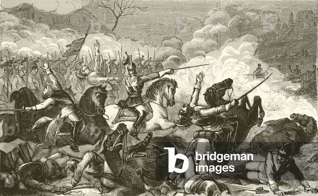 Destruction des cuirassés du comte Bismarck par la Mitrailleuse (gravure)
