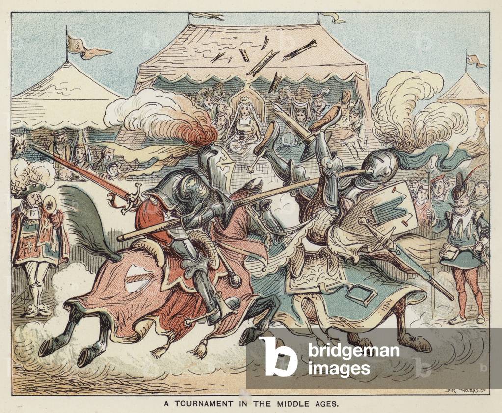 "Ein Turnier im Mittelalter (Farbe litho)" von English School
