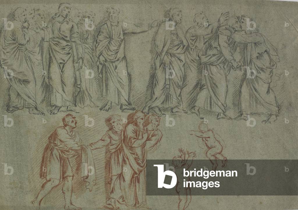 "Studie eines Reliefs mit Gruppen von Figuren und zwei Studien von Kindern (schwarze & rote Kreide auf Papier 