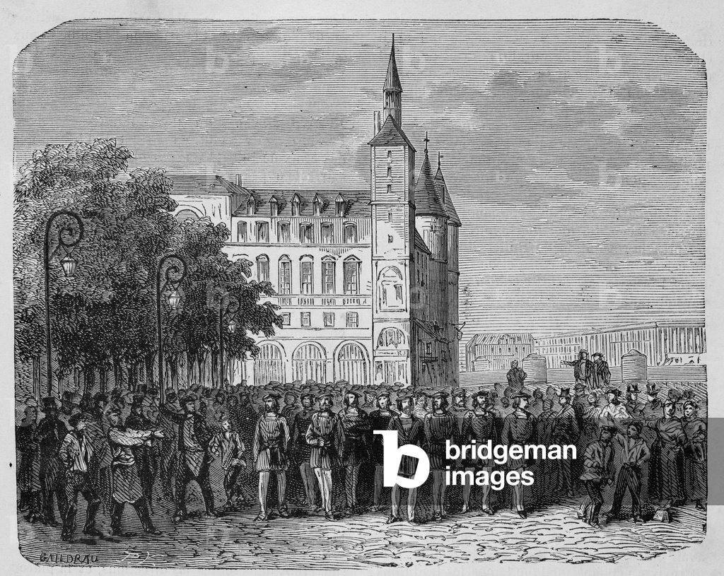 Image of Engraving depicting Saint-Simonian demonstration in Paris around 1830 (Engraving) 1801