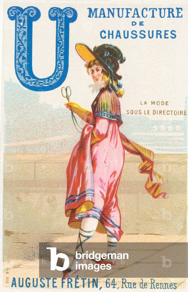 Bild von Gravur "Buchstabe U — Mode im Verzeichnis (Damenkostüm)" 1880 von French School