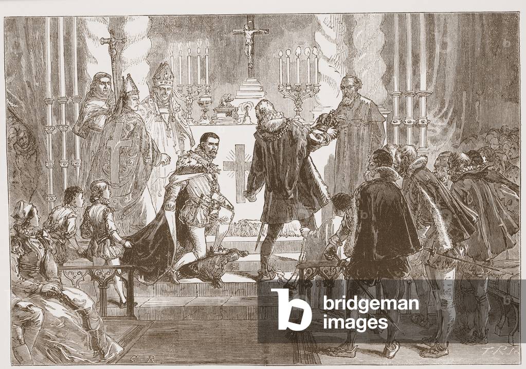 der marschall von polen fordern den Eid von dem Herzog von Anjou, illustration aus 'die geschichte von protest