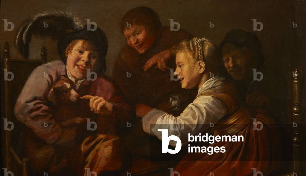 Un gruppo di bambini prendere in giro un cane con un gatto, c.1627-28 (olio su pannello)