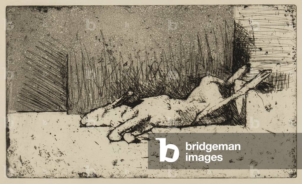Bild von Gravur "stillleben mit hase Radierung & aquatinta" von Euan Uglow, b/w