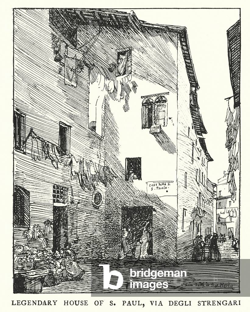 Roma: Casa leggendaria di San Paolo, Via degli Strengari (litho)