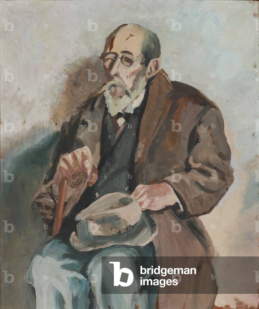 Ein alter Gentleman/Stillleben mit Zwiebeln und Lauch (Rückseite) (Öl auf Karte)