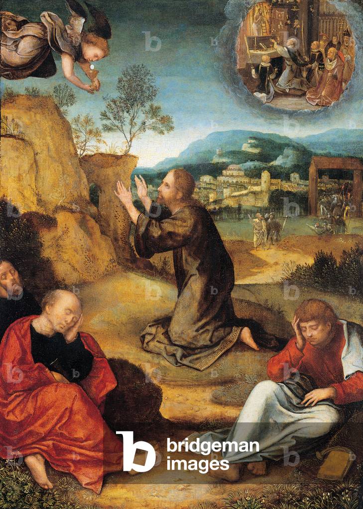 Bild von Gemälde "Christus im Garten Gethsemane mit der Messe des Heiligen Gregor (Öl auf Holz)" 1500 von Bern