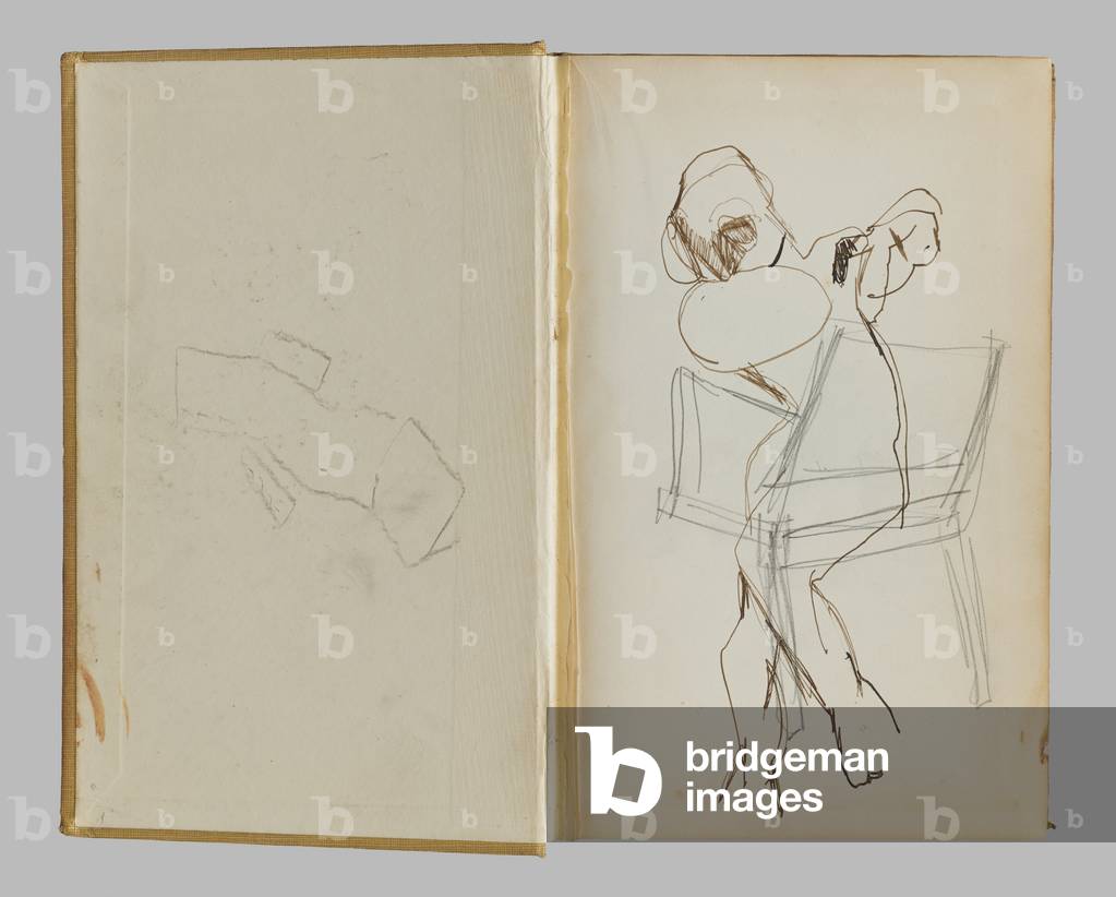 Page from a sketchbook by Lucian Freud, b/w
