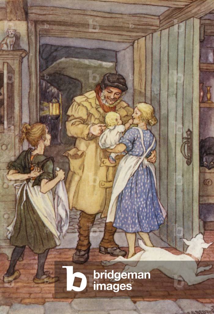 Illustration für Die Grille auf dem Herd von Charles Dickens (Farbe litho)