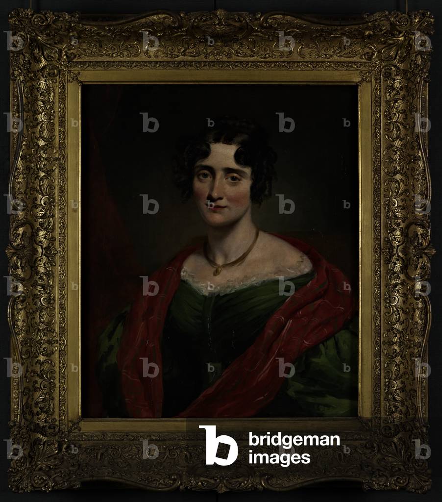 Isabella Grote (nata Macdonald), c.1832-34 Testa e spalle, viso pieno. Indossa un vestito verde e una stola ro