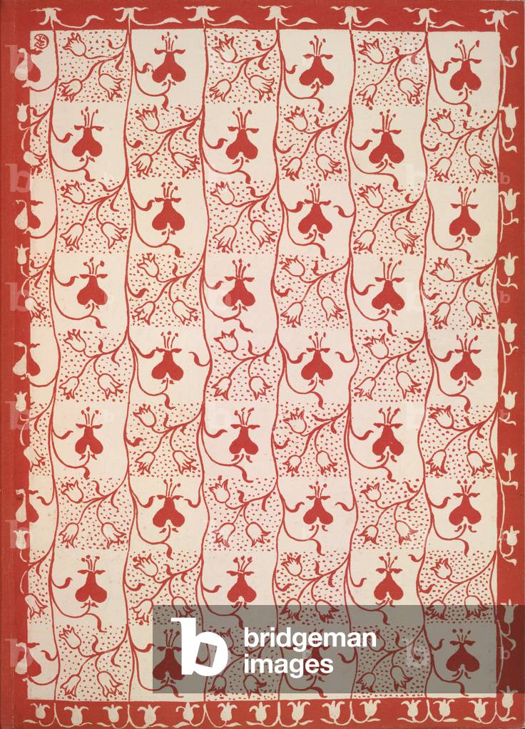 Papier de fin rouge avec motif floral par Walter Crane