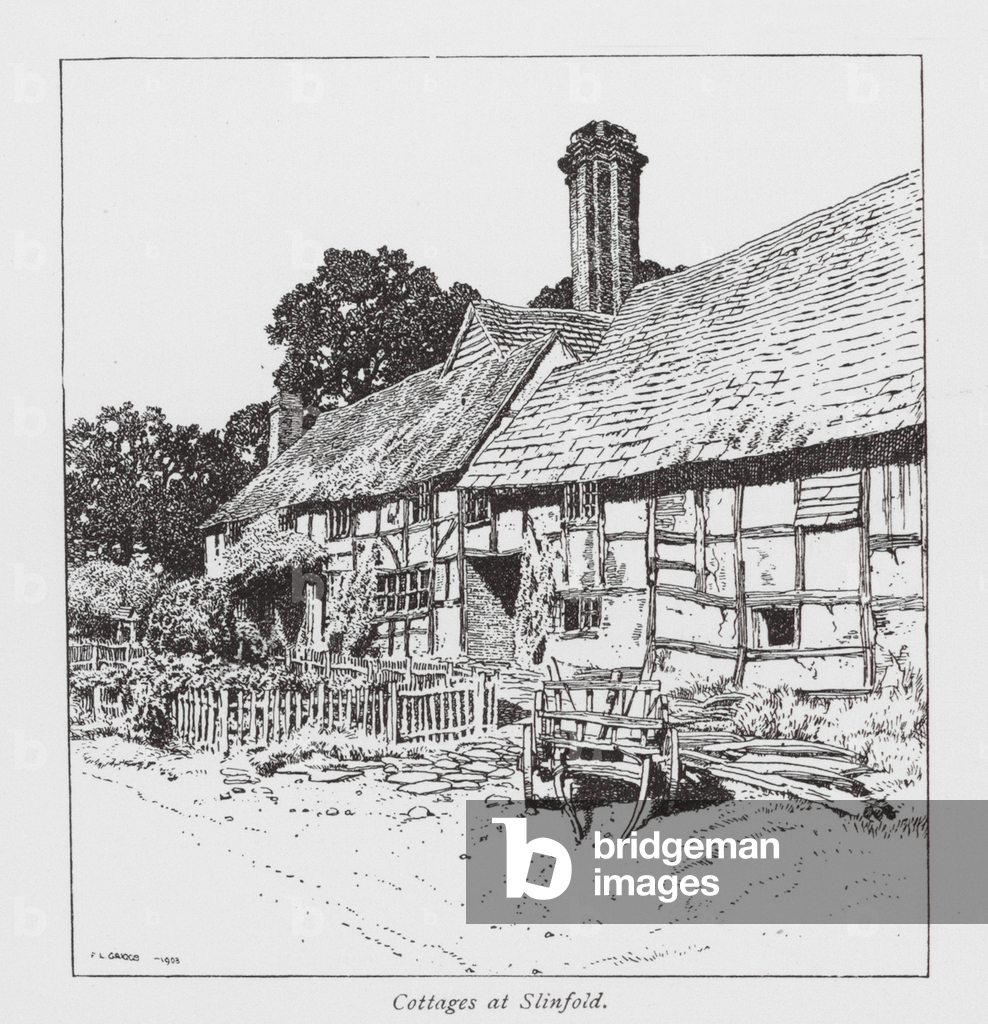 Cottages à Slinfold (lithographie)