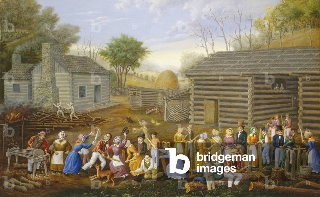 Lino Scutching Bee, 1885 (olio su letto ticchettio)