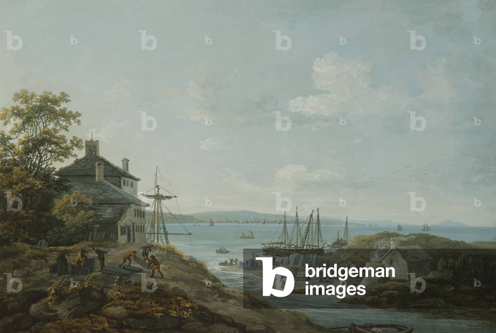 Loading Slate at Bangor Ferry, (pencil and bodycolour)
