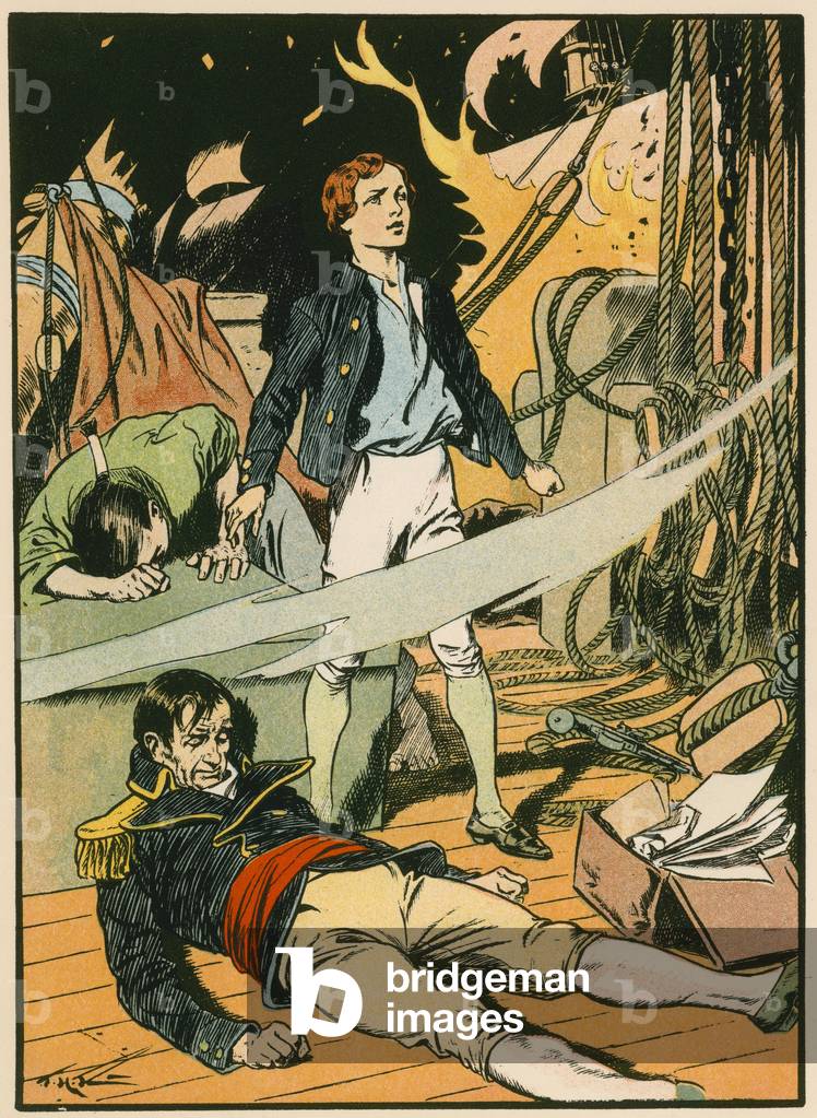 "Casabianca auf dem Brennschiff (Farbe litho)" von Thomas Heath Robinson