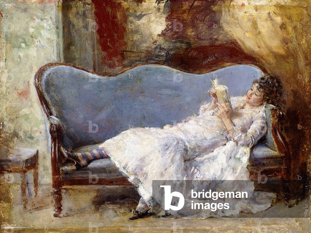 A Lady Reading, (öl auf tafel)