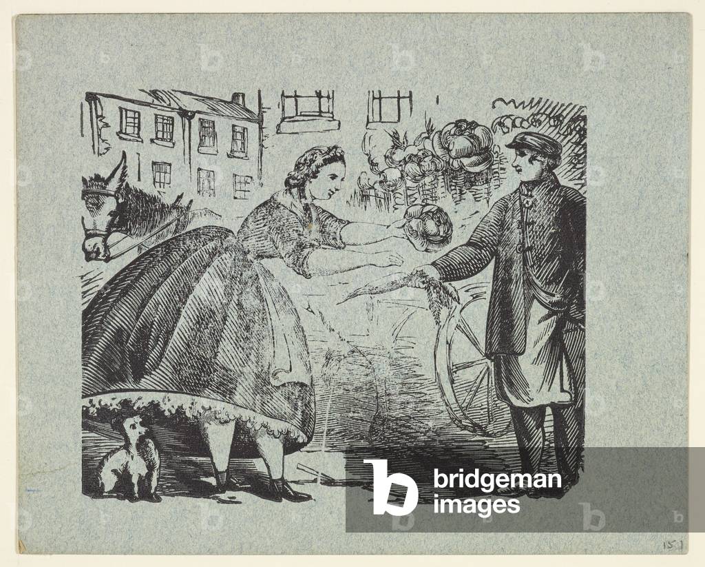 Illustration for a Valentine card. A man and woman exchanging goods.