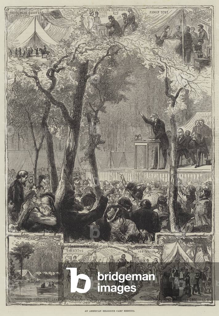 An American Religious Camp Meeting (engraving)