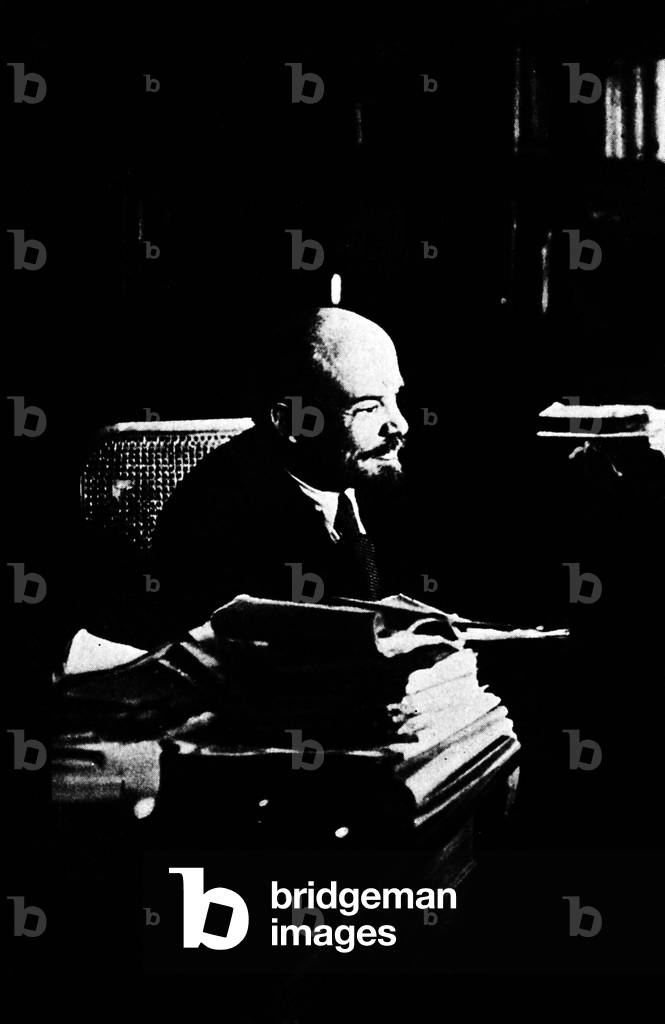 Image of Print depicting Vladimir Lenin in his study in the Kremlin 1921, b/w