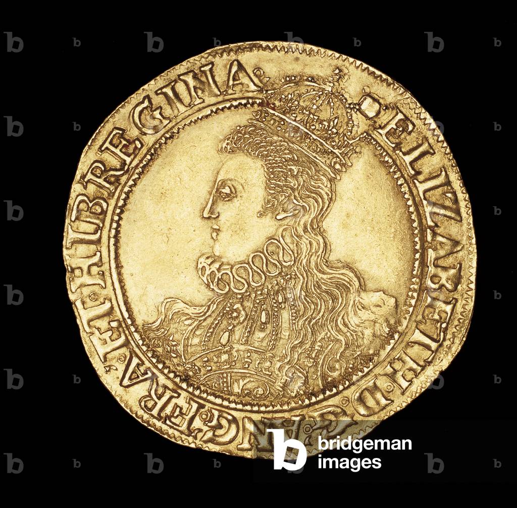 Rare English Coin, Portrait of Queen Elizabeth I, Gold Pound, 1594-1596 (photo)