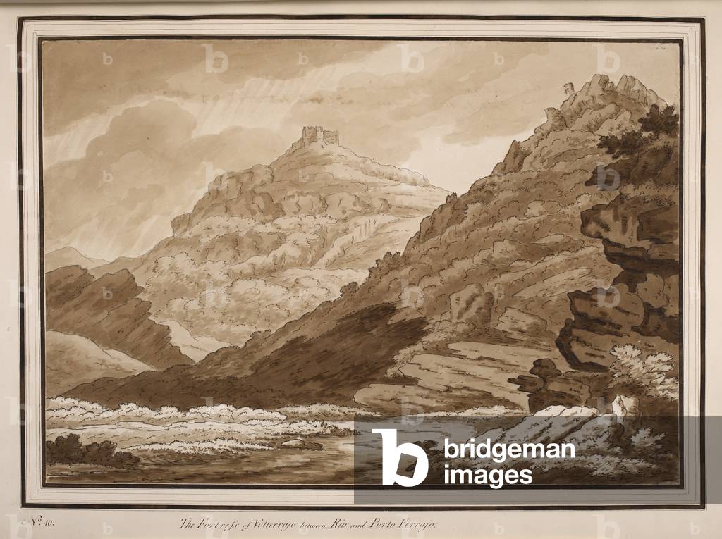 "«La fortezza di Volterrajo tra Rio e Porto Ferrajo».", b/w