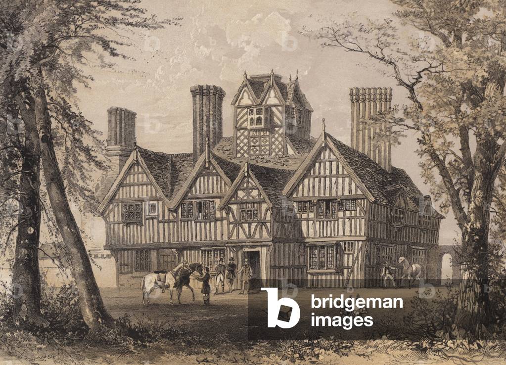 Bild von Gravur "The Oak House" von English School, b/w