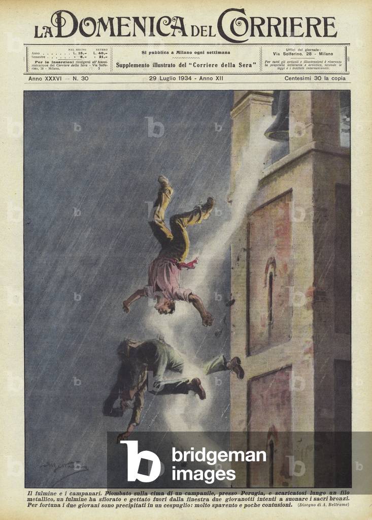 "Der Blitz und die Glocke Klingeln (Colour Litho)" von Achille Beltrame