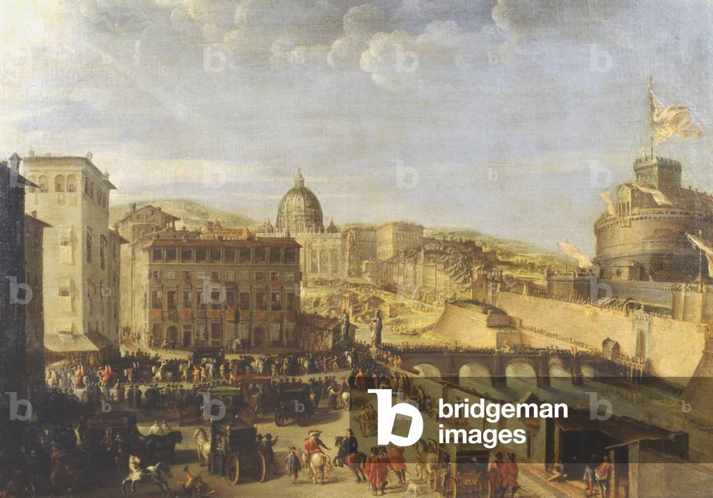 Immagine di Dipinto "Processione papale al Ponte di Sant'Angelo (olio su tela)" di Italian School