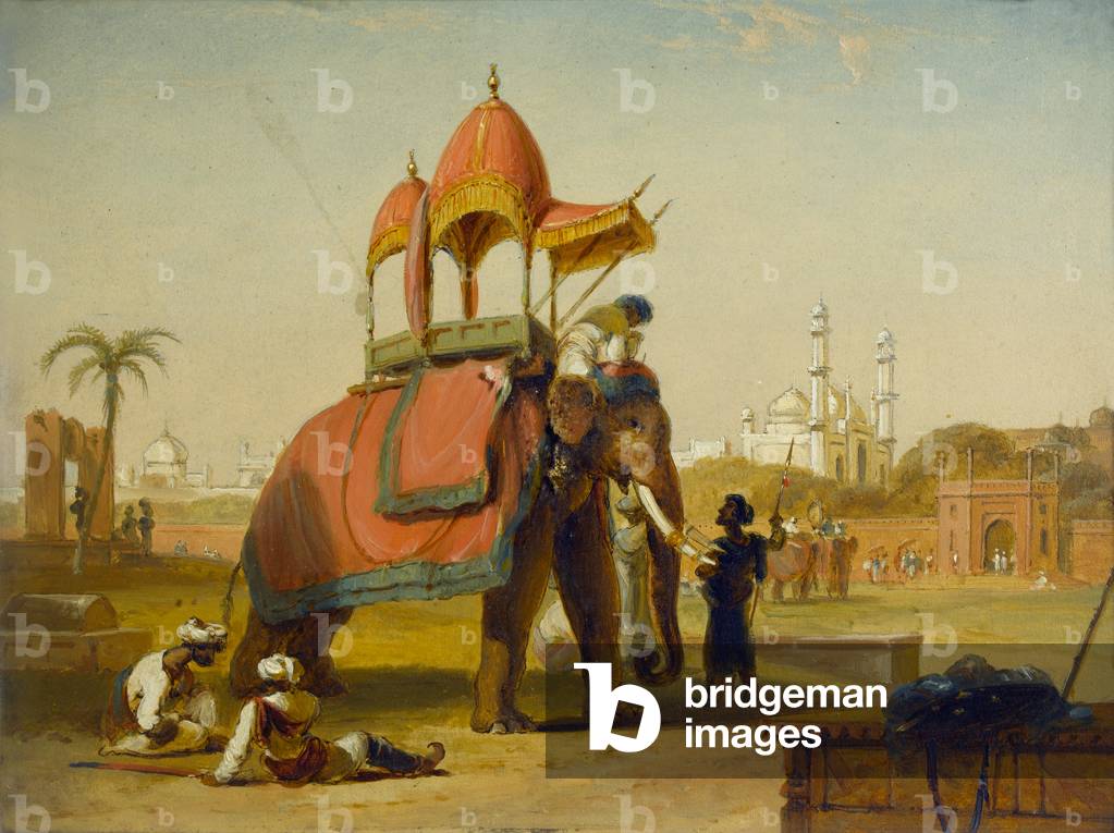 Un elefante caparisonato - Scena vicino a Delhi (Una scena nelle Indie Orientali), 1832 (olio su tela)