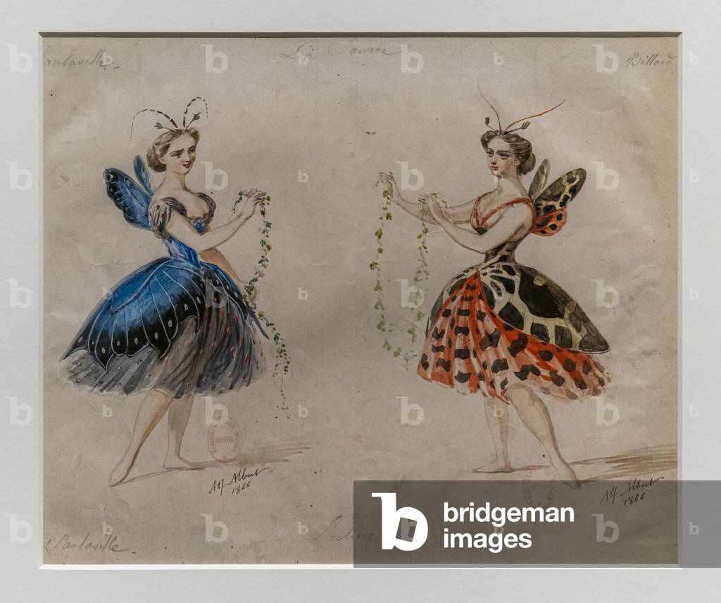 "Die Quelle. Ballett von Ludwig Minkus und Leo Delibes. Modell der Kostüme.1866. Bleistift und Aquarell auf Pa