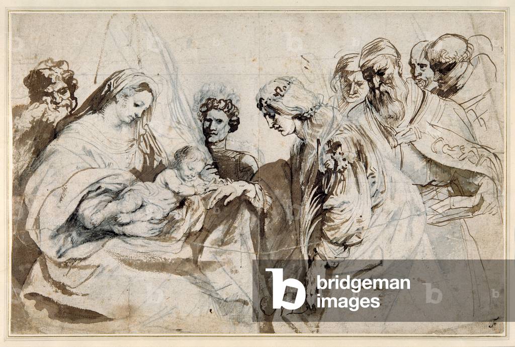 "Il matrimonio mistico di Santa Caterina (penna & inchiostro con lavaggio su gesso su carta)" di Anthony van D
