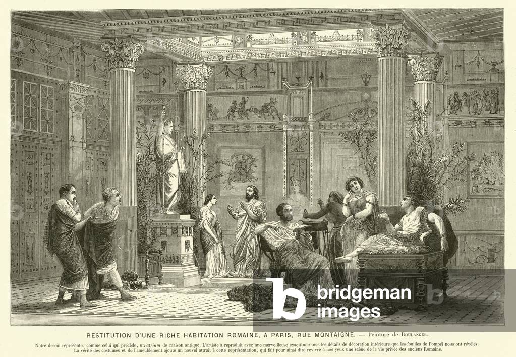 Rekonstruktion des Hauses eines wohlhabenden Römers, Rue Montaigne, Paris, Frankreich (Gravur)