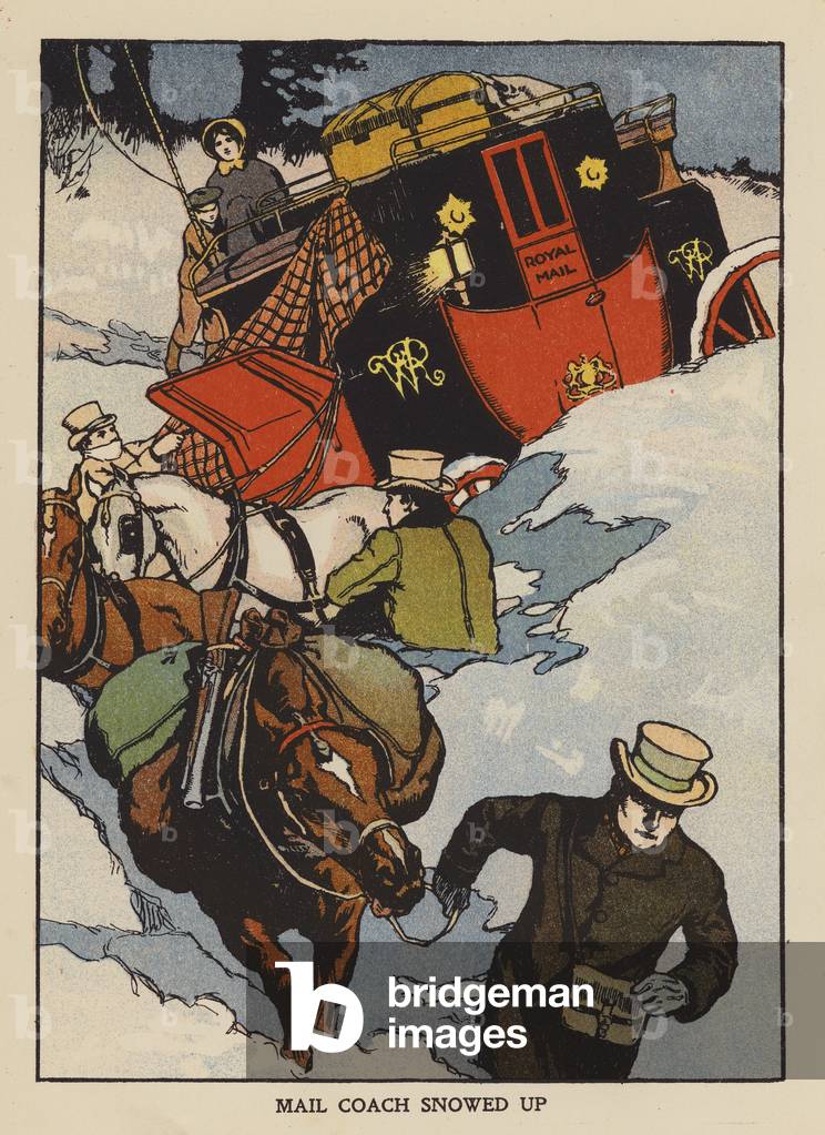 Mail Coach ha nevicato (litografia a colori)