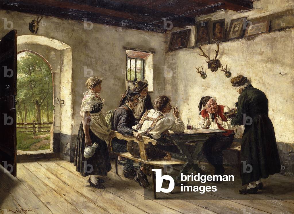 Immagine di Dipinto "Il cliente sospetto; Ein mistrauischer Kunde (olio su tela)" di Karl Gebhardt