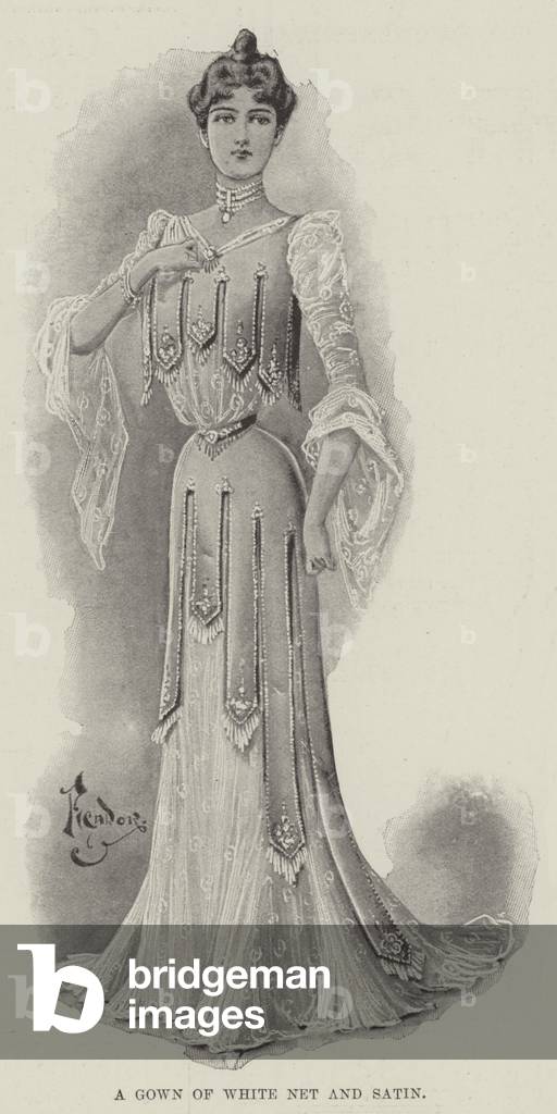 Bild von Druck "Ein Kleid aus weißem Netz und Satin (litho)" 1899 von English School