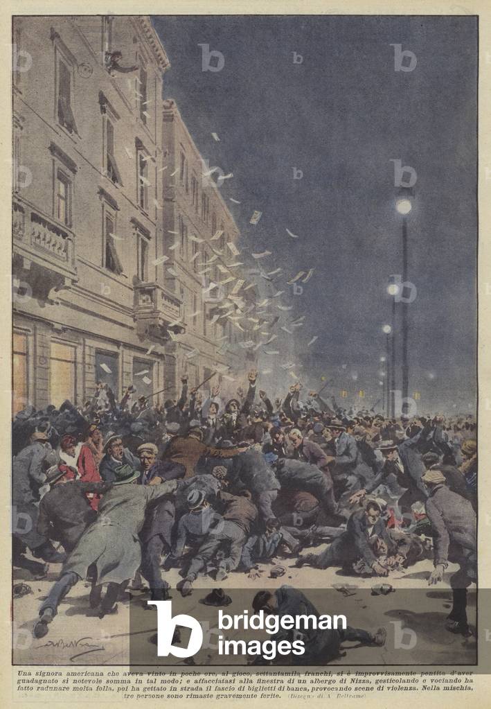 Una signora americana che aveva vinto in poche ore, al gioco, settantamila franchi  (colour litho)