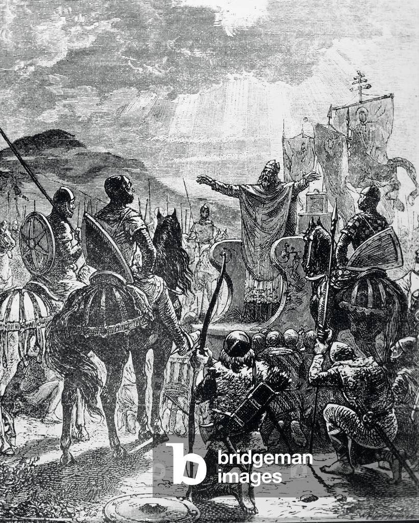 Der Krieg gegen die Ketzerei - Papst Innozenz III. verkündet 1208 den Albigensischen Kreuzzug (Gravur)