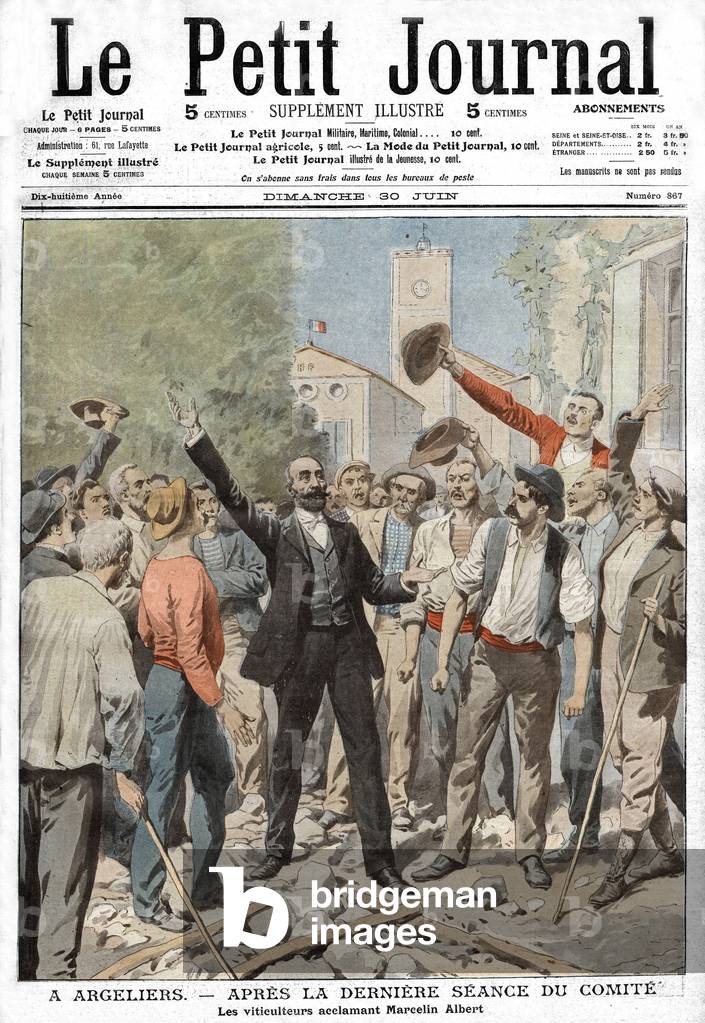 Bild von Druck "Titelseite der französischen Zeitung „Le Petit Journal“ am 30. Juni 1907: Während der Weinkris