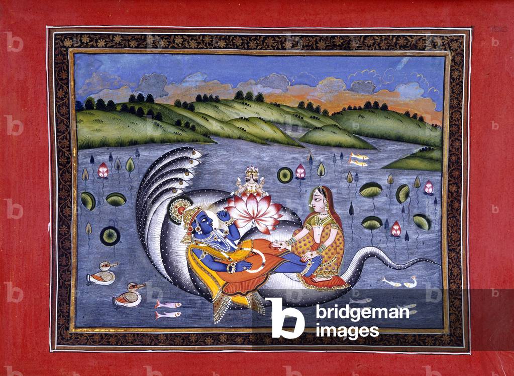 Vishnu und Lakshmi, Illustration aus 'The Bhagavatapurana. (Purana des seligen Herrn) 'von Kalurama, 1806 (w/c