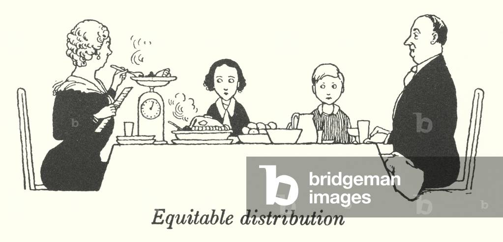 Image of Print depicting Equitable distribution (litho) by William Heath Robinson