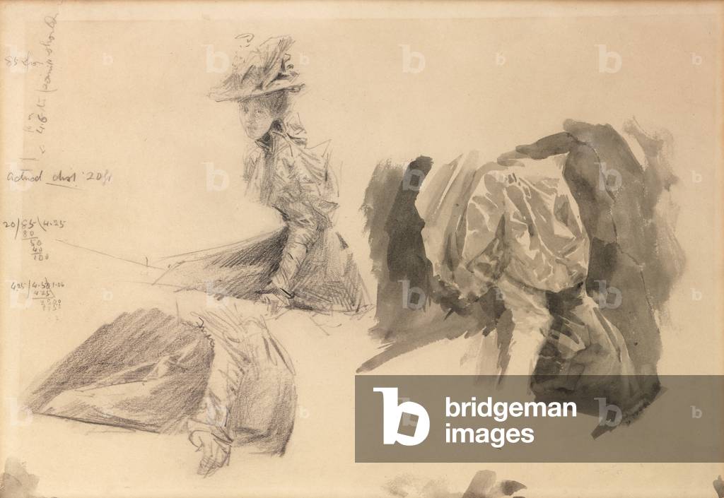 Image de Dessin représentant Esquisses d'une femme pour Boulters Lock 1897 par Edward John Gregory
