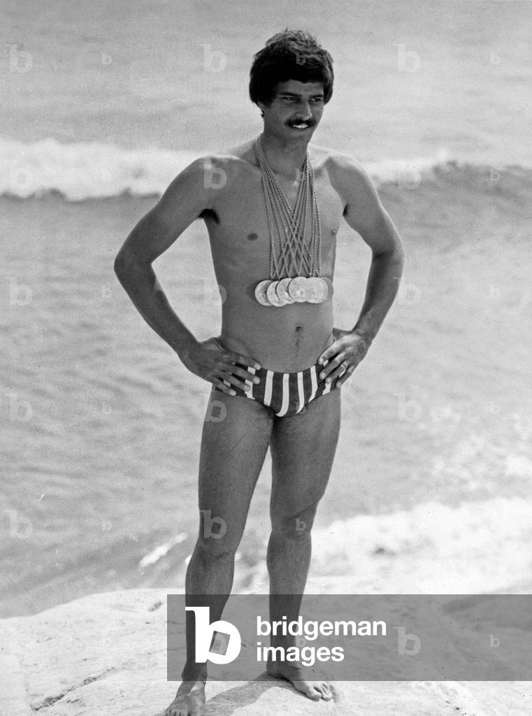 Immagine di Fotografia "Mark Spitz ai Giochi Olimpici di Monaco" 1970, b/w