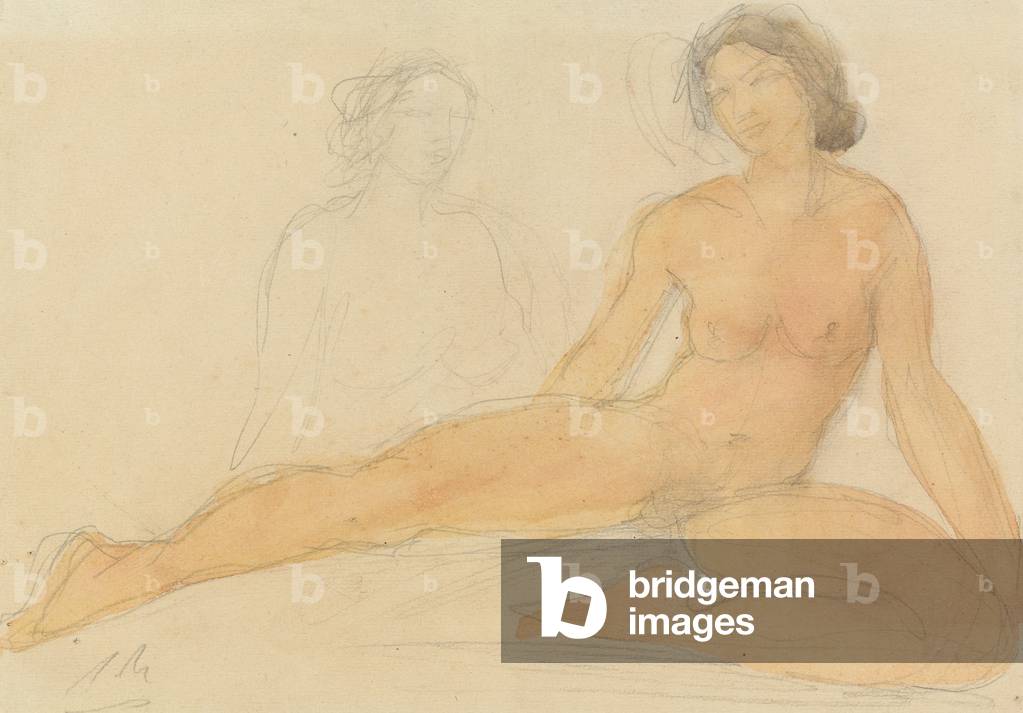 Zwei sitzende Akte (Graphit & w/c auf Papier)